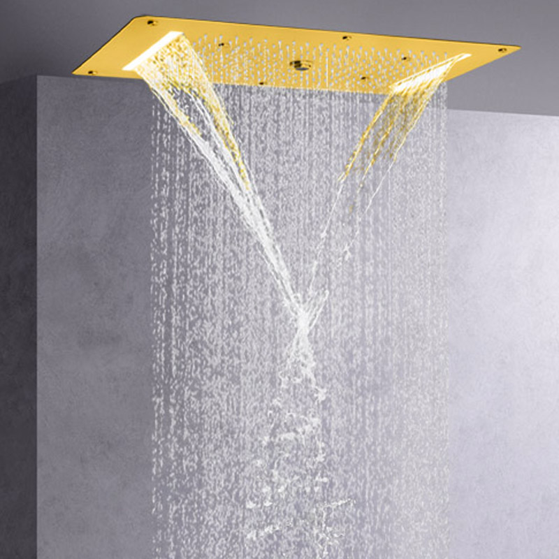 فاخر نحى الذهب دش خلاط 70X38 سم LED الحمام شلال هطول الأمطار التفتيت فقاعة الاستحمام الكامل دش