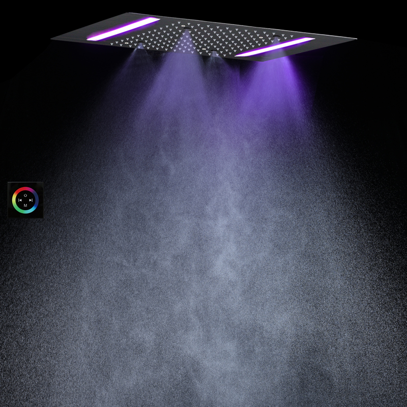 رأس دش مطري من البرونز المطلي بالزيت مقاس 50 × 36 سم 7 مصابيح LED ملونة للحمام ثنائية الوظيفة لتذرية الأمطار