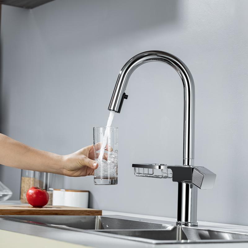 حار مبيعات الكروم المصقول الفاخرة الحديثة بالوعة BasinKitchen الحنفيات متعددة الوظائف سحب مقبض واحد