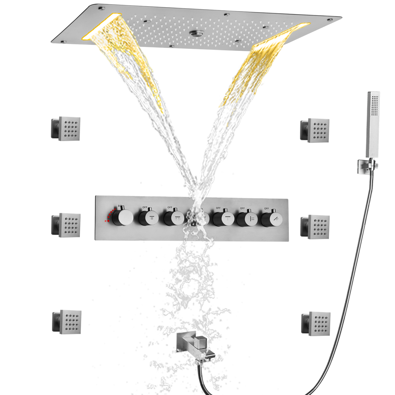نظام دش النيكل المصقول لوحة دش ثرموستاتي شلال الأمطار دش مجموعة خلاط