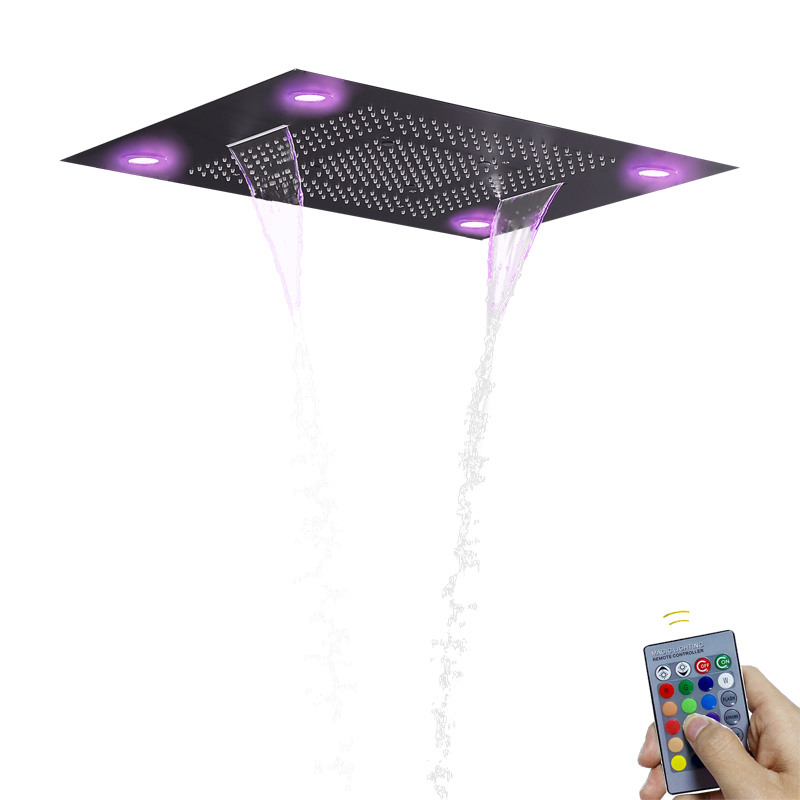 الكروم المصقول 80X60 سم الحمام سبا دش الحنفيات مع LED التحكم عن بعد لوحة فقاعة ضباب المطر شلال وظائف