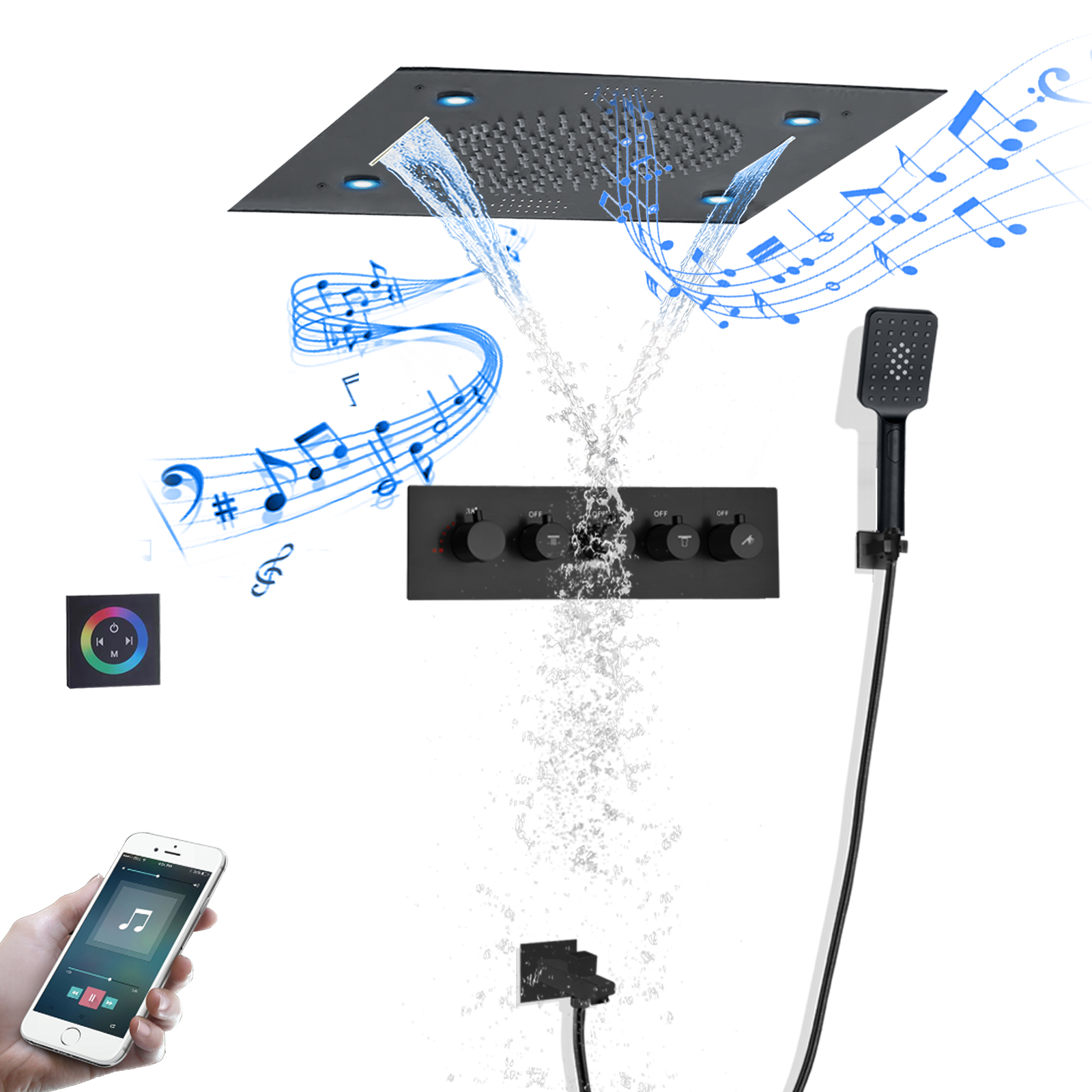 ثرموستاتي الحمام 24 بوصة دش مجموعة أخفى السقف الأمطار 304sus شلال الموسيقى LED رأس دش لمجموعة التدليك