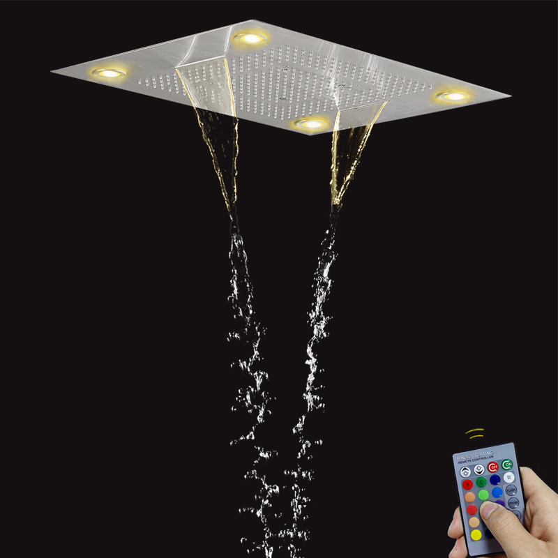 نحى النيكل 80X60 سم الحمام دش صنبور مع LED التحكم عن بعد لوحة الأمطار أخفى دش شلال