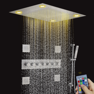 نحى النيكل ترموستاتي 24 × 31 بوصة التحكم عن بعد LED لوحة تدليك دش مجموعة شلال الأمطار