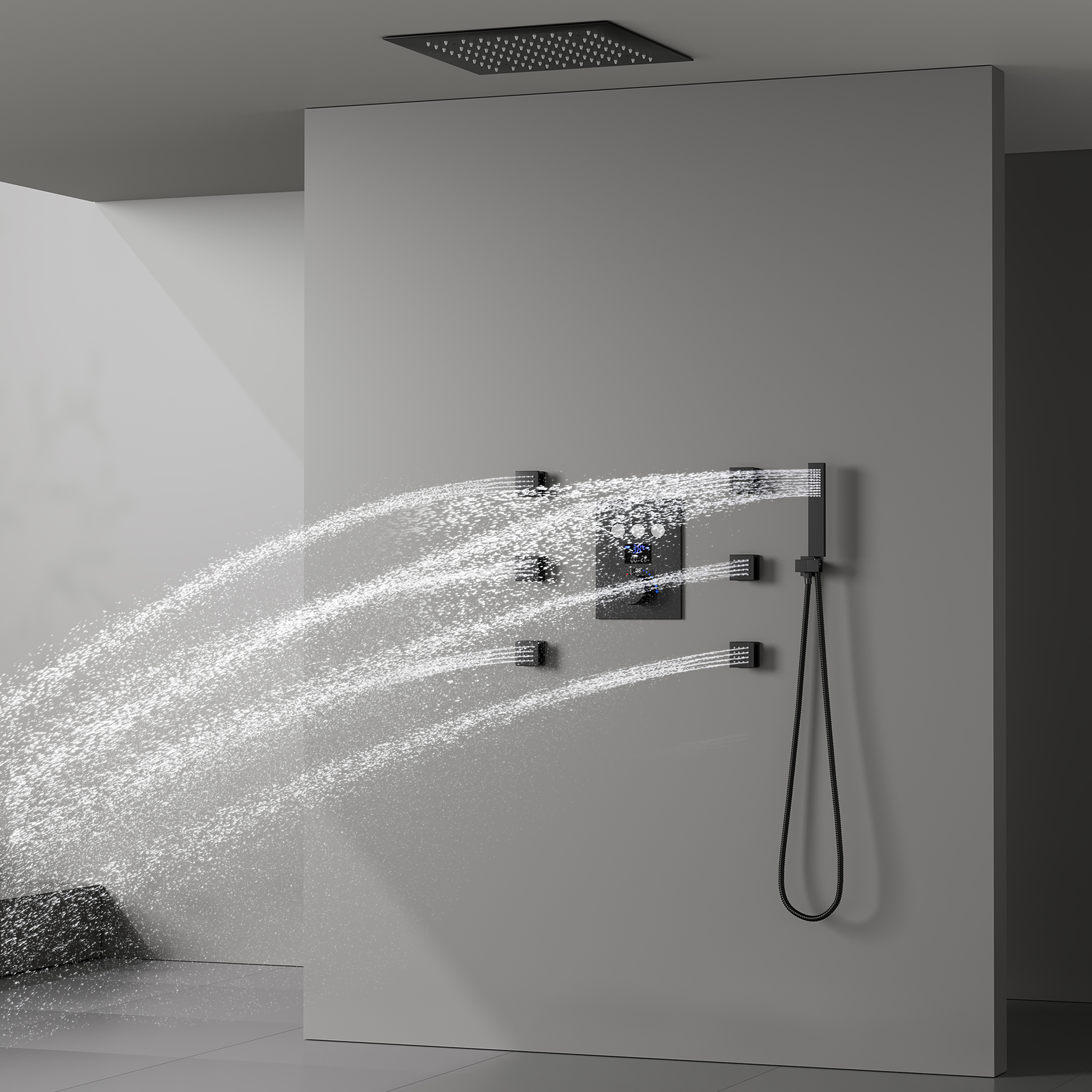 ترموستات 64 لون LED نظام دش المطر 3 أزرار وظيفة العرض الرقمي مجموعة صمامات الدش الصنبور
