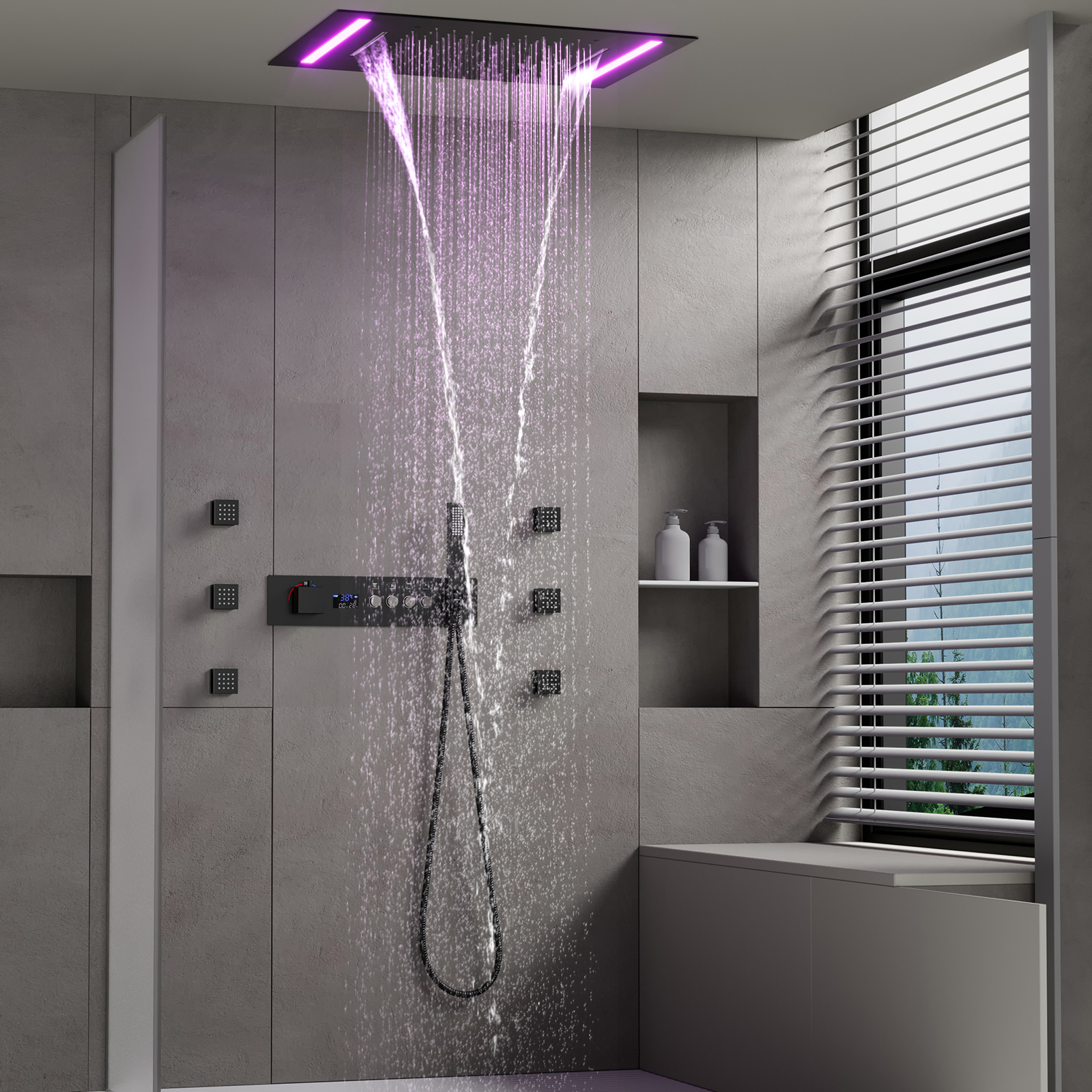 الحمام الحديث LED دش رئيس 500*360 مللي متر دش المطر شلال السقف نوع صمام دش ثرموستاتي مجموعة
