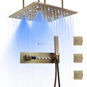 الحمام الفاخر 40*40 سنتيمتر المطر ضباب التحكم في درجة الحرارة الملونة المطر LED رأس دش مع شاشة LED رقمية