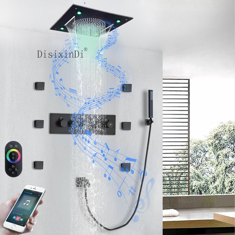 السقف جزءا لا يتجزأ من دش مجموعة 400*400 مللي متر LED دش رئيس مع سماعة موسيقية 5*5 سنتيمتر الجسم جت ثرموستاتي الحمام أدوات دش