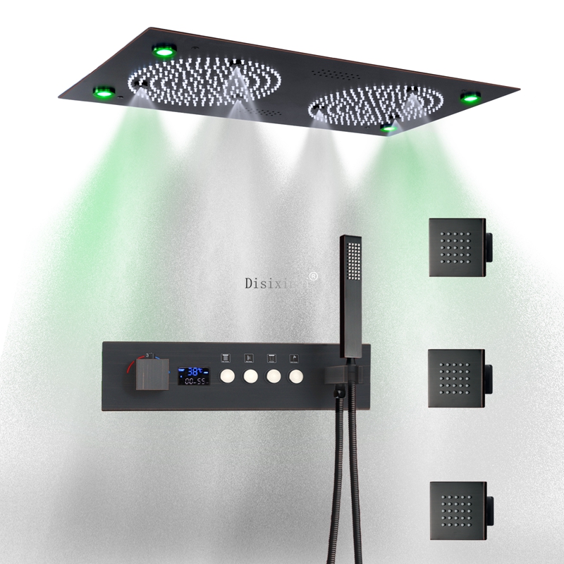 رأس دش LED مع صوت موسيقى، 4 وظائف، شاشة ديجيتال، صمام خلاط دش ثرموستاتي، مجموعة دش مزدوجة