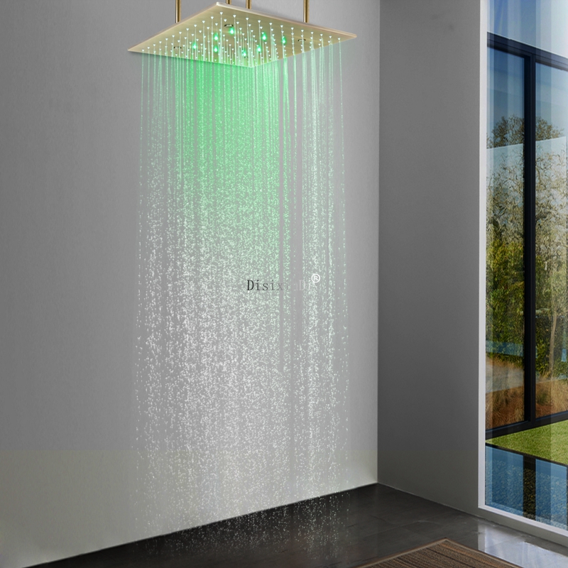 النمط الأوروبي 400*400 مللي متر الحمام دش رئيس درجة حرارة الماء LED دش أخفى المطر ضباب LED اللون تغيير رأس دش