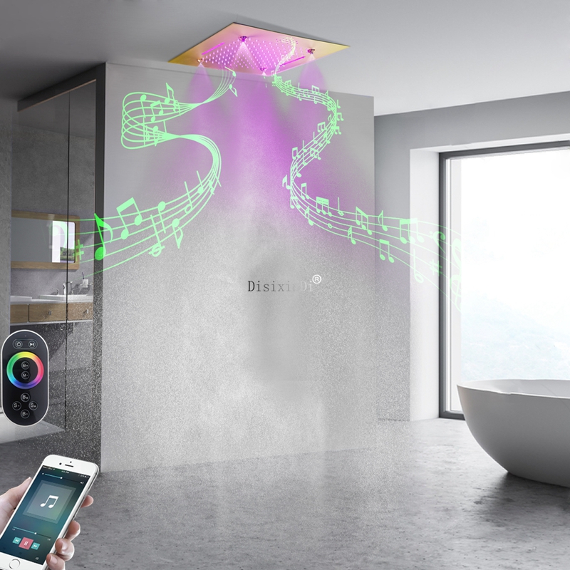SUS304 الفولاذ المقاوم للصدأ 20 بوصة LED رأس دش مع مكبرات صوت الموسيقى مطر ضبابي وشلال دش سقف نظام دش مدمج