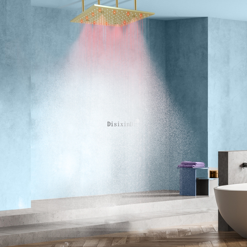 نحى الذهب 400x400 مللي متر سقف ضباب المطر LED دش رئيس 304 SUS وظيفتين الحمام راحة دش صنبور