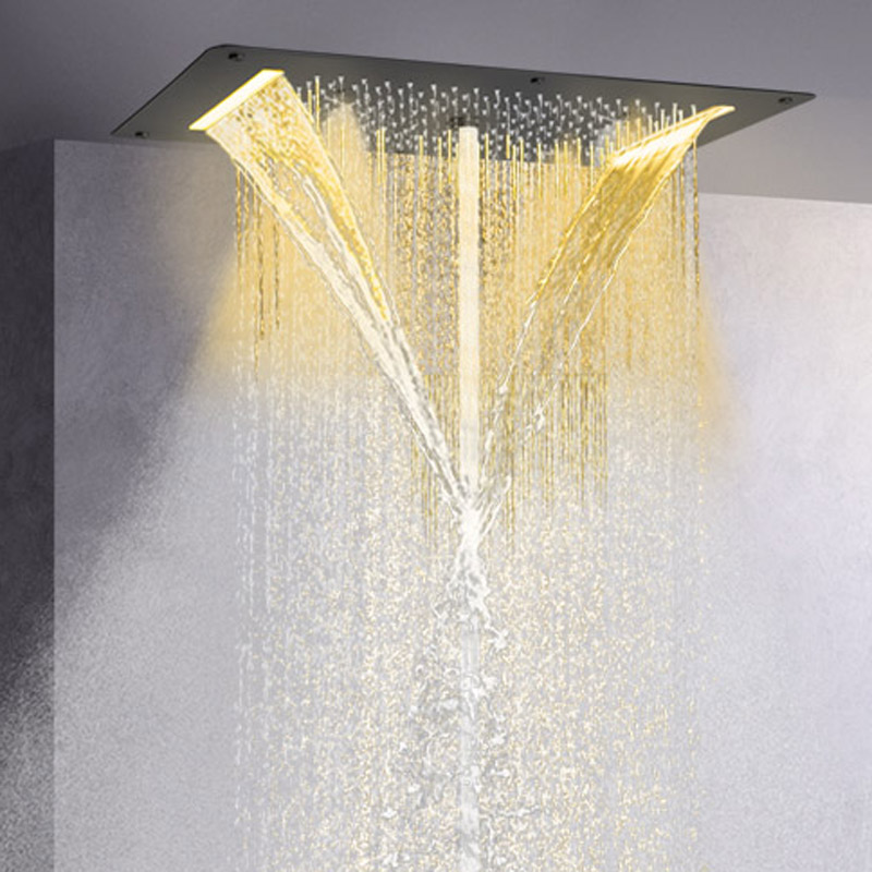 ماتي الأسود 70X38 سم LED أعلى نهاية الحمام دش خلاط شلال نظام دش متعدد الوظائف