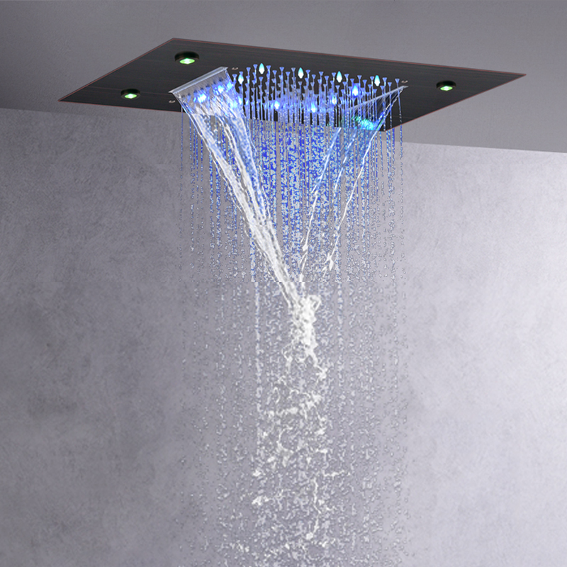 النمط الأوروبي النفط مفروك البرونزية 50X36 سم دش المطر الحنفيات 7 ألوان LED الحمام شلال الأمطار