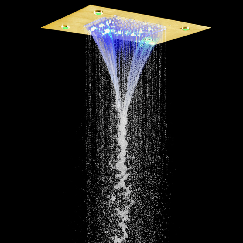 نحى الذهب دش صنبور 50X36 سم LED 3 درجة حرارة اللون تغيير الحمام ثنائي الوظيفة شلال الأمطار