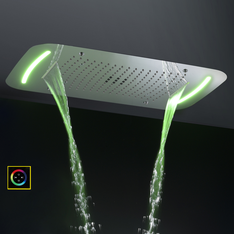 الكروم المصقول 71X43 سم دش الحنفيات مع لوحة تحكم LED الحمام غرفة استحمام وتدليك شلال التفتيت فقاعة المطر