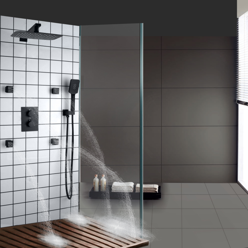 حمام أسود غير لامع 3 أنواع من أنظمة الدش العلوية لأنظمة الدش، مجموعة رأس الدش الساخن والبارد