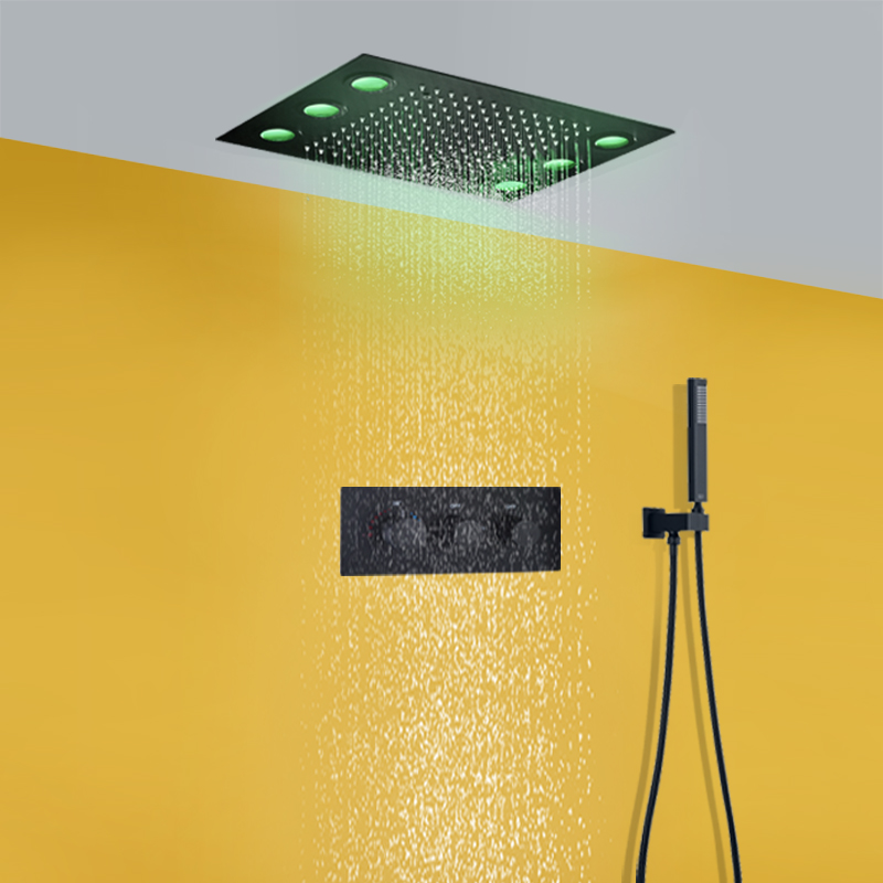 مات الأسود 360x500 ملليمتر LED سقف الأمطار دش رئيس السقف راحة ترموستاتي وظيفتين خلاط دش مجموعة