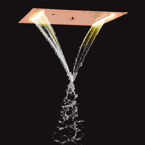 رأس دش ذهبي وردي مقاس 70 × 38 سم LED حمام شلال هطول الأمطار دش تدليك الفقاعات