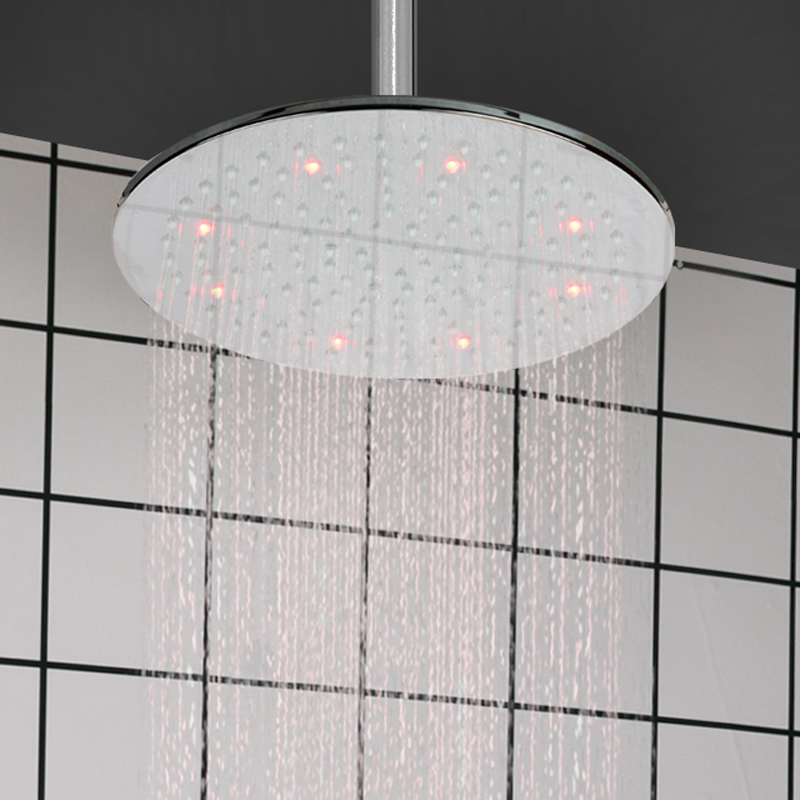الكروم المصقول 25X25CM رأس دش LED 3 درجة حرارة اللون تغيير الحمام رفع أعلى نهاية دش الأمطار