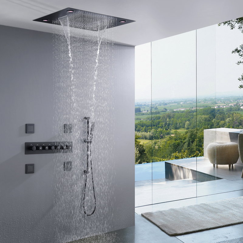 نظام دش حوض الاستحمام LED، مجموعة رأس دش مطري للحمام مع مجموعة كومبو محمولة