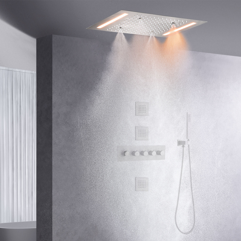نحى الأمطار LED نظام الدش مجموعة 14 × 20 بوصة سقف الخيالة مستطيل كبير الحمام رأس دش فاخر