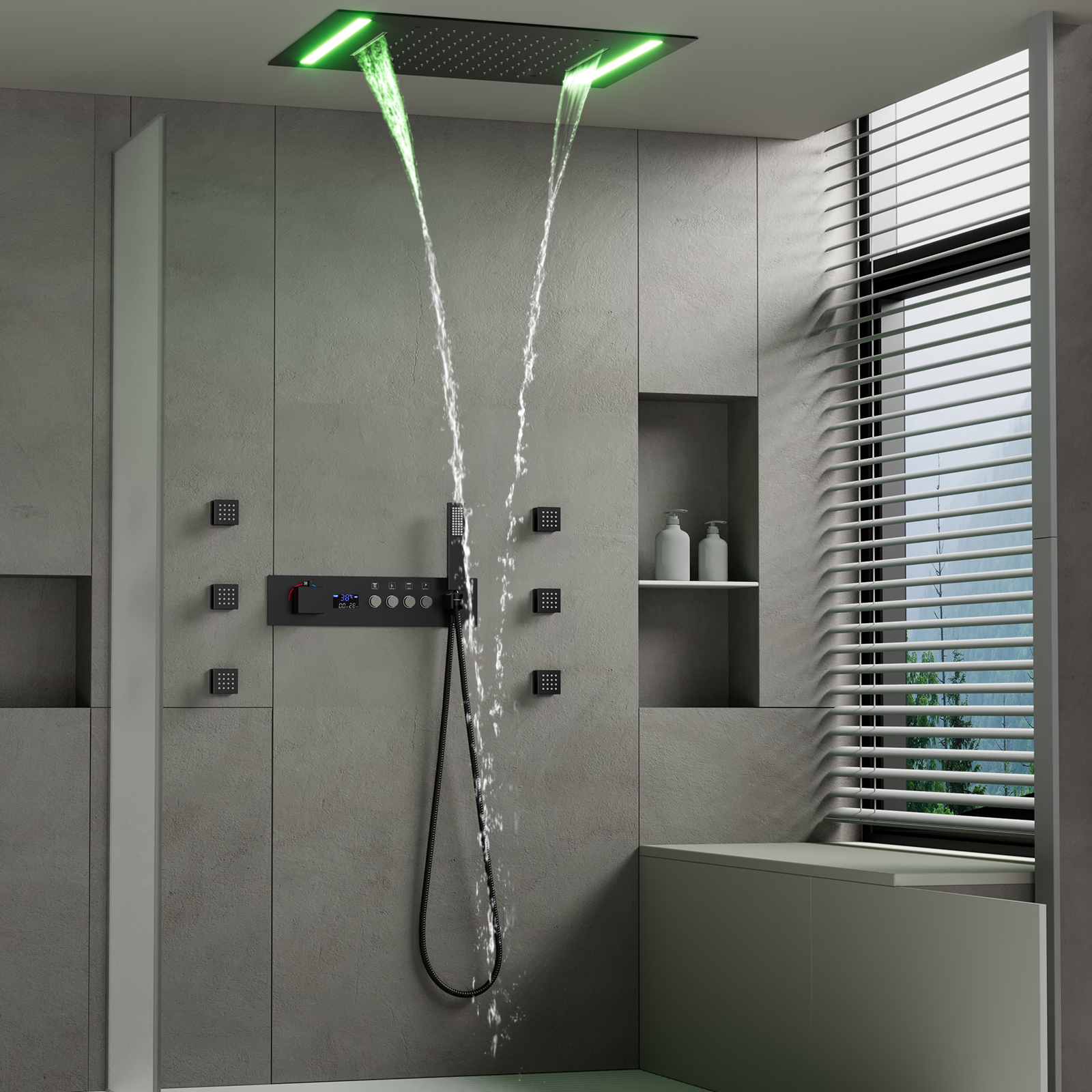 الحمام الحديث LED دش رئيس 500*360 مللي متر دش المطر شلال السقف نوع صمام دش ثرموستاتي مجموعة