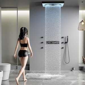 التحكم عن بعد LED رأس دش جديد زر الموسيقى العرض الرقمي رأس دش المطر مجموعة النحاس