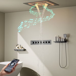 حوض الاستحمام سبا بندقية رمادي LED دش رئيس دش المطر شلال متعدد الوظائف راحة سقف الموسيقى دش مجموعة