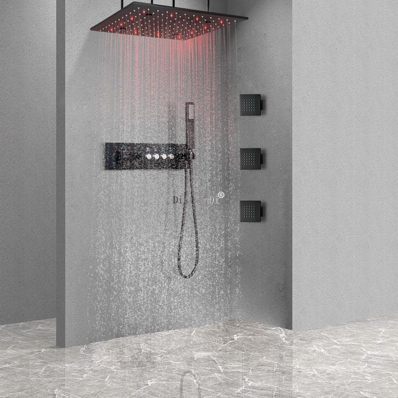 LED درجة حرارة ثابتة شاشة ديجيتال دش صنبور مجموعة الحمام 16 بوصة المطر ضباب LED رأس دش مع طائرة تدليك