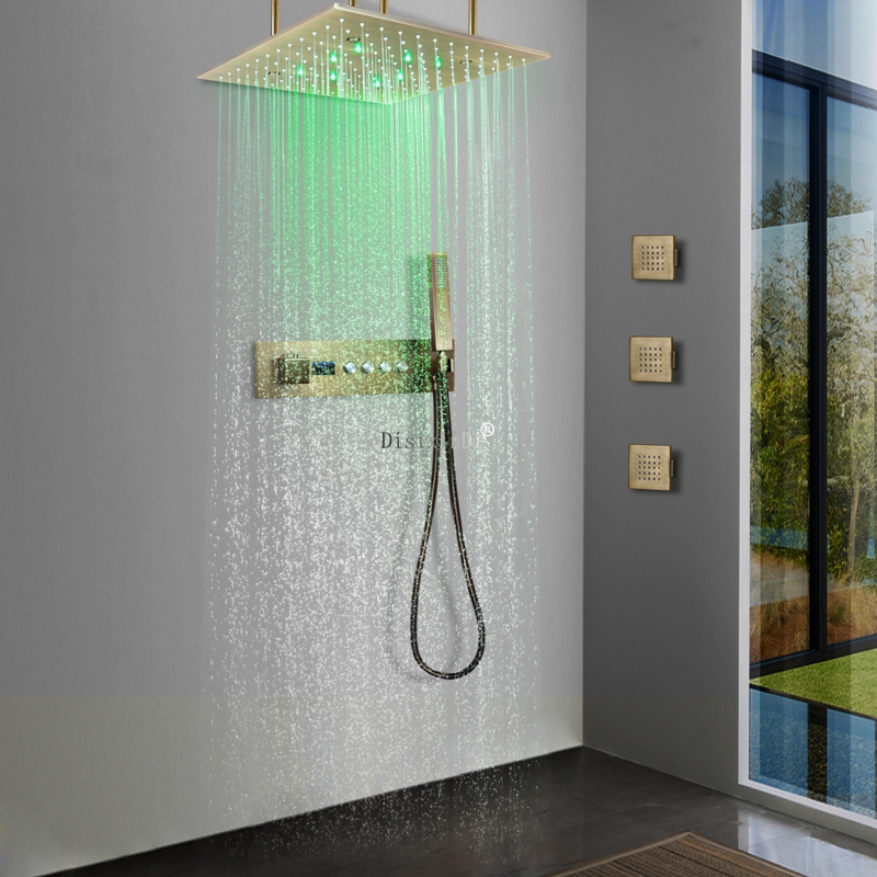 الحمام الفاخر 40*40 سنتيمتر المطر ضباب التحكم في درجة الحرارة الملونة المطر LED رأس دش مع شاشة LED رقمية