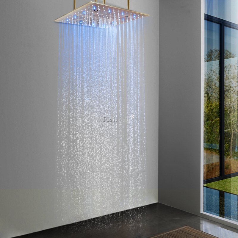 النمط الأوروبي 400*400 مللي متر الحمام دش رئيس درجة حرارة الماء LED دش أخفى المطر ضباب LED اللون تغيير رأس دش