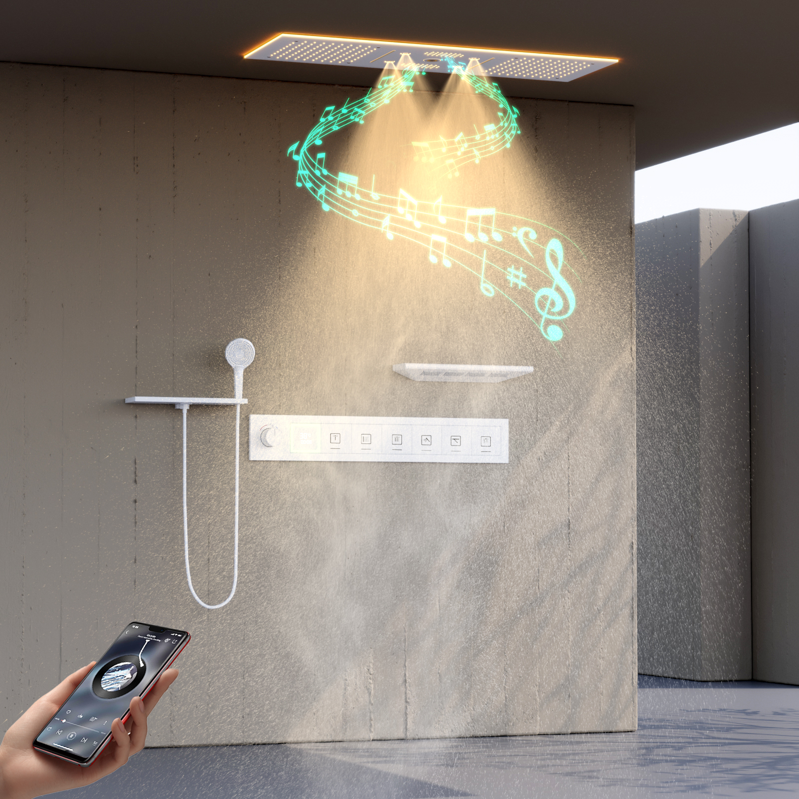 90X30CM الموسيقى LED دش سماعات رأس هطول الأمطار شلال الضباب الحمام درجة حرارة ثابتة دش صنبور