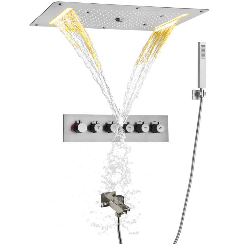 مجموعة صنبور دش ثرموستاتي من النيكل المصقول 700X380 مم نظام دش الأمطار في الحمام مع LED