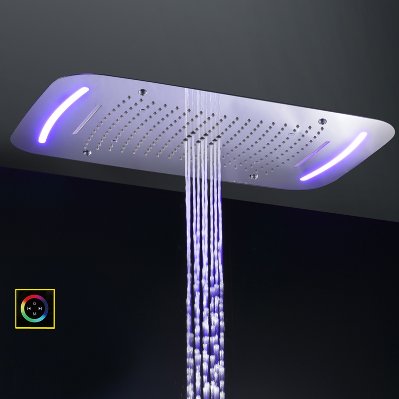 حار مبيعات الكروم المصقول 71X43 سم الحمام دش خلاط مع لوحة التحكم LED متعددة الوظائف دش الأمطار