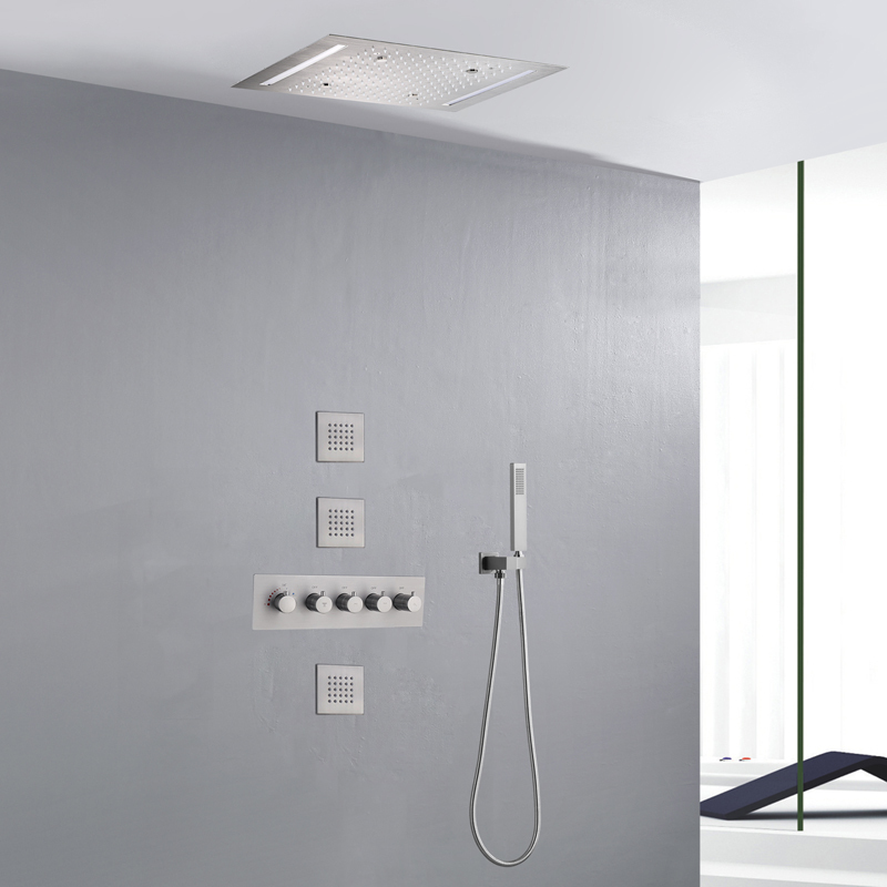 مجموعة نظام الدش المصقول مقاس 14 × 20 بوصة LED للتحكم الحراري في دش ضباب الحمام