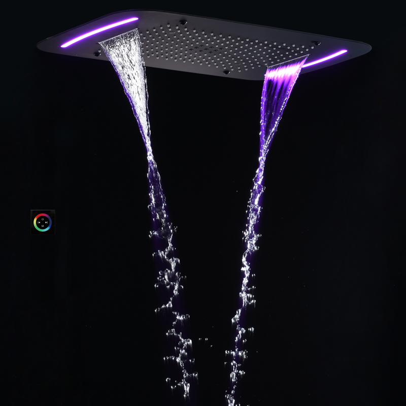 ماتي الأسود 71X43 سم رأس دش مع لوحة تحكم LED الحمام شلال هطول الأمطار التفتيت فقاعة سبا دش