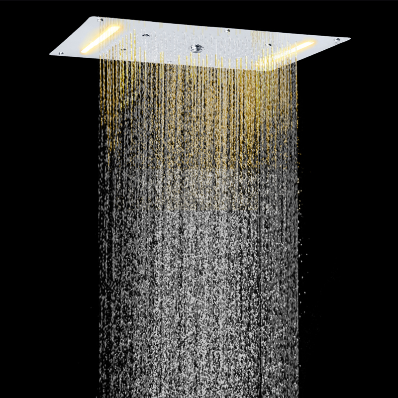 الكروم المصقول دش الحنفيات 70X38 سم LED الحمام متعددة الوظائف دش شلال هطول الأمطار التفتيت فقاعة