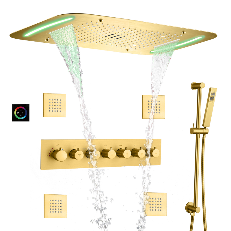 النفط مفروك البرونزية دش ثرموستاتي صنبور 71X43 سم الحمام الفاخرة LED تدليك هطول الأمطار رذاذ دش مجموعة