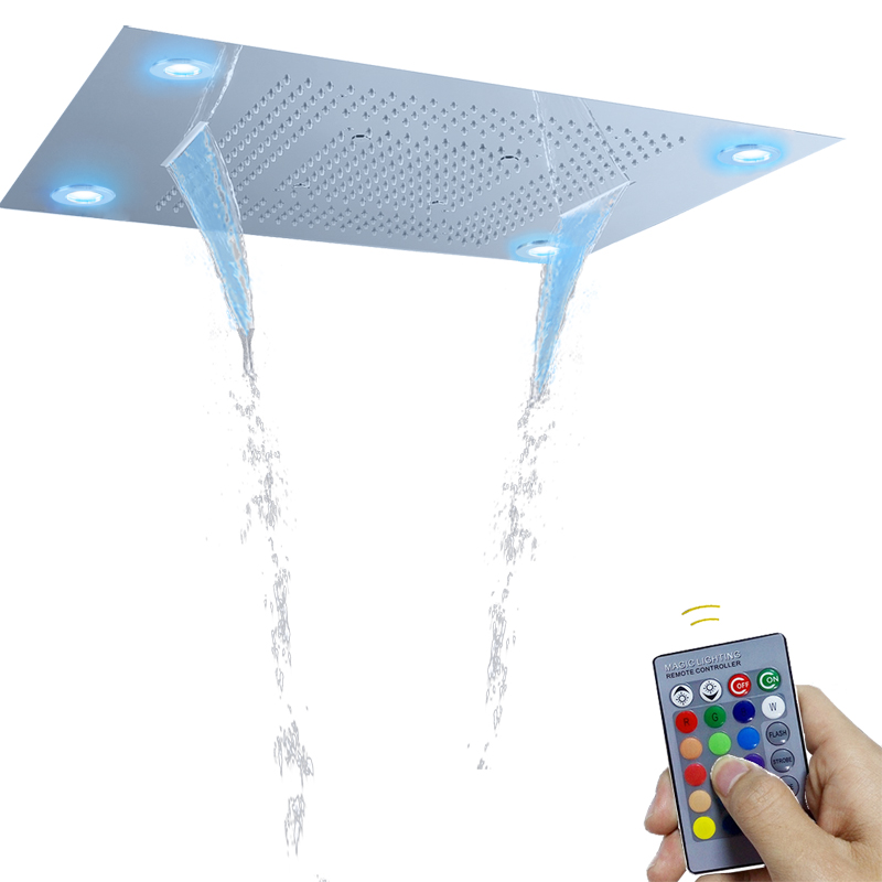 الكروم المصقول 80X60 سم الحمام سبا دش الحنفيات مع LED التحكم عن بعد لوحة فقاعة ضباب المطر شلال وظائف