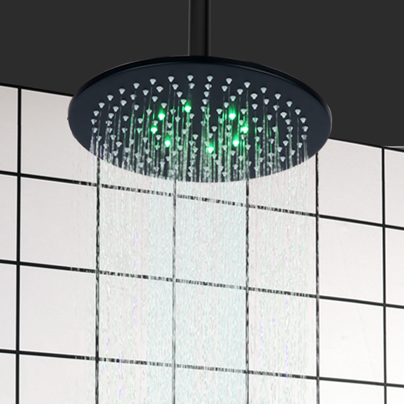 ماتي الأسود 25X25CM رأس دش LED 3 درجة حرارة اللون تغيير الحمام رفع دش الأمطار