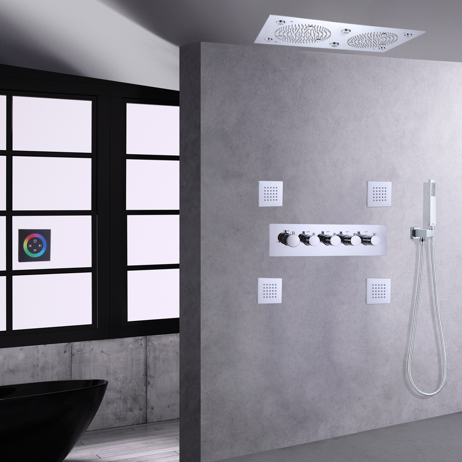 الكروم المصقول LED حمام دش صنبور مجموعة الحمام ثرموستاتي نظام دش متعدد الوظائف