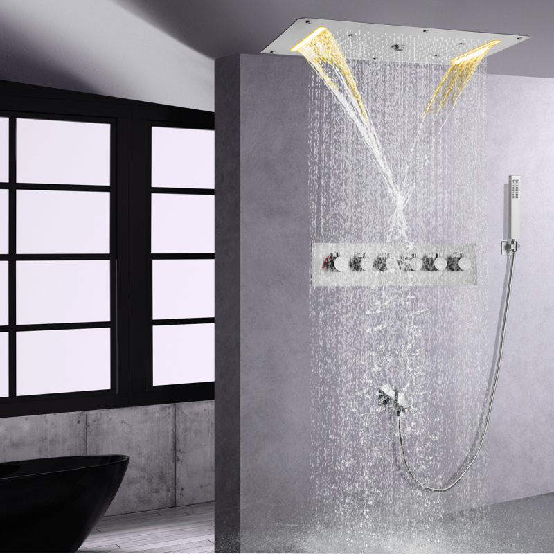 700 × 380 ملم مجموعة دش السقف شلال LED نحي النيكل عقد اليد ثرموستاتي الأمطار