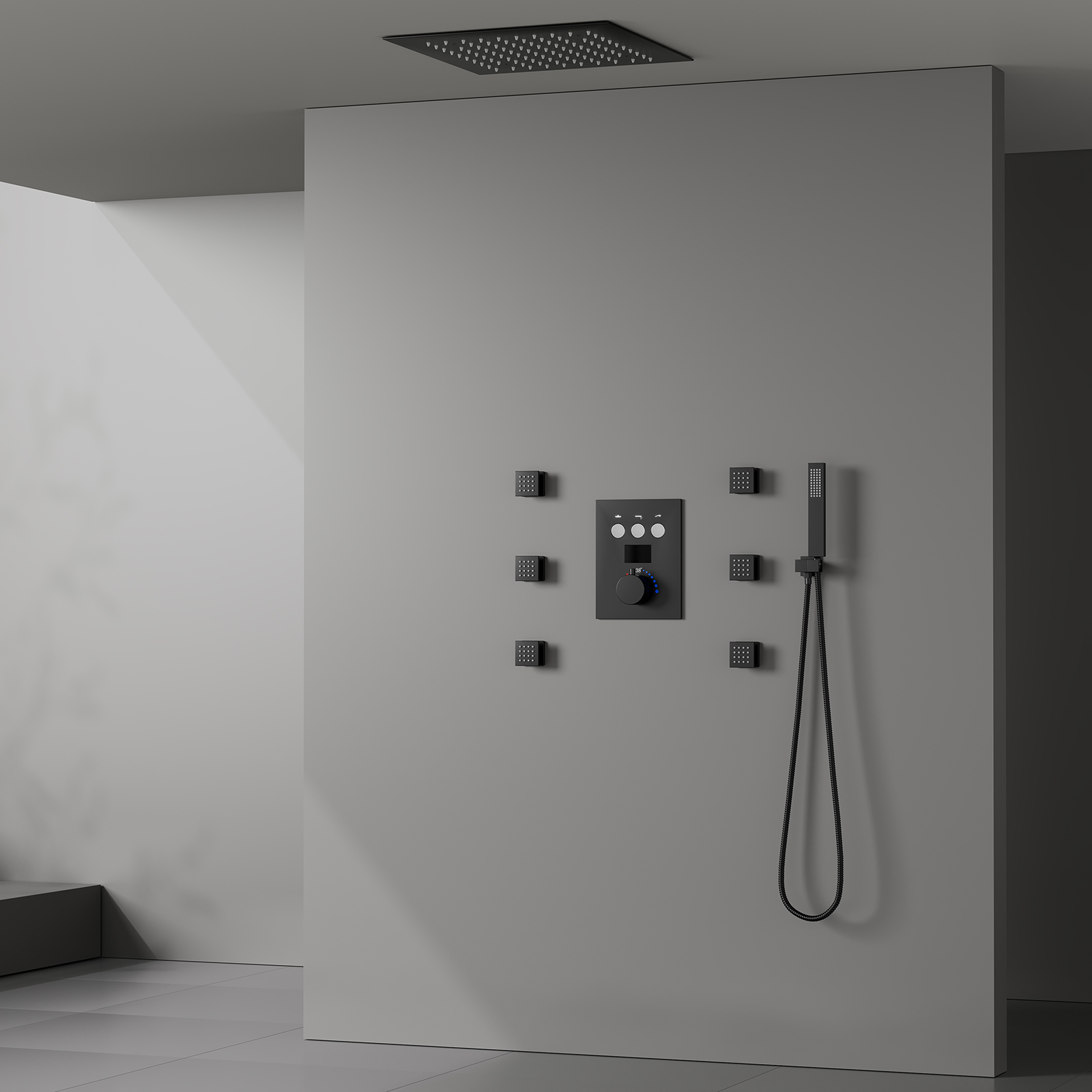 ترموستات 64 لون LED نظام دش المطر 3 أزرار وظيفة العرض الرقمي مجموعة صمامات الدش الصنبور