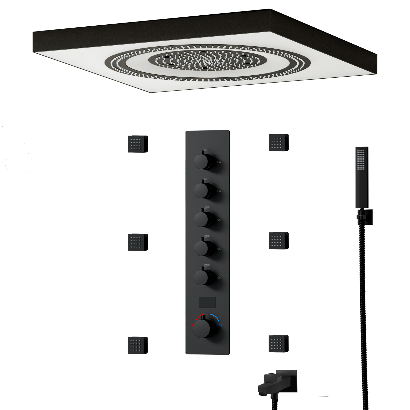 LED متعددة الوظائف صمام دش هجين مجموعات رأس دش ثرموستاتي
