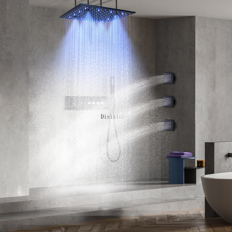 الحمام LED درجة حرارة ثابتة شاشة ديجيتال تدليك هطول الأمطار رذاذ دش الحائط صنبور دش النظام