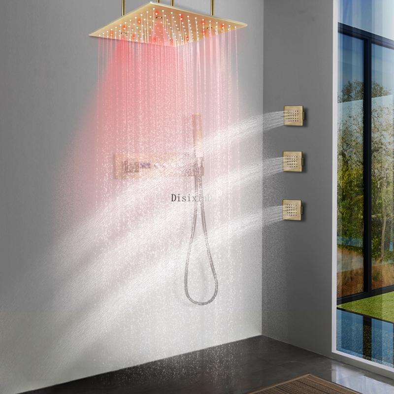 الحمام الفاخر 40*40 سنتيمتر المطر ضباب التحكم في درجة الحرارة الملونة المطر LED رأس دش مع شاشة LED رقمية