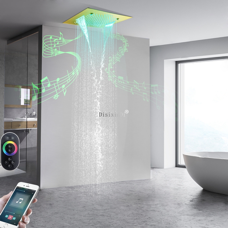 SUS304 الفولاذ المقاوم للصدأ 20 بوصة LED رأس دش مع مكبرات صوت الموسيقى مطر ضبابي وشلال دش سقف نظام دش مدمج