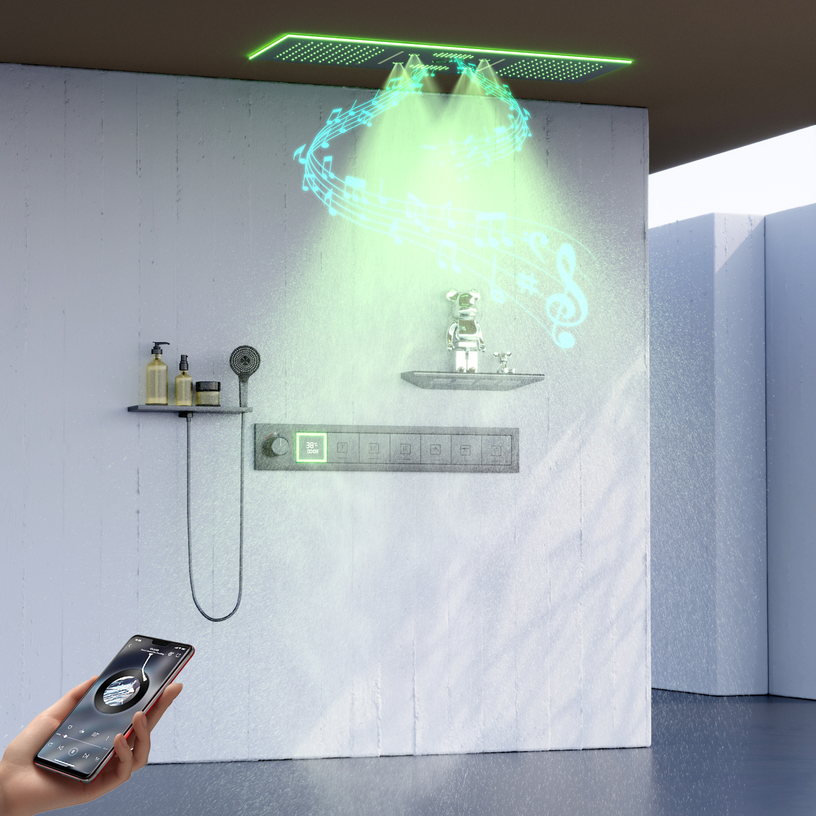 رأس دش ملون بإضاءة LED