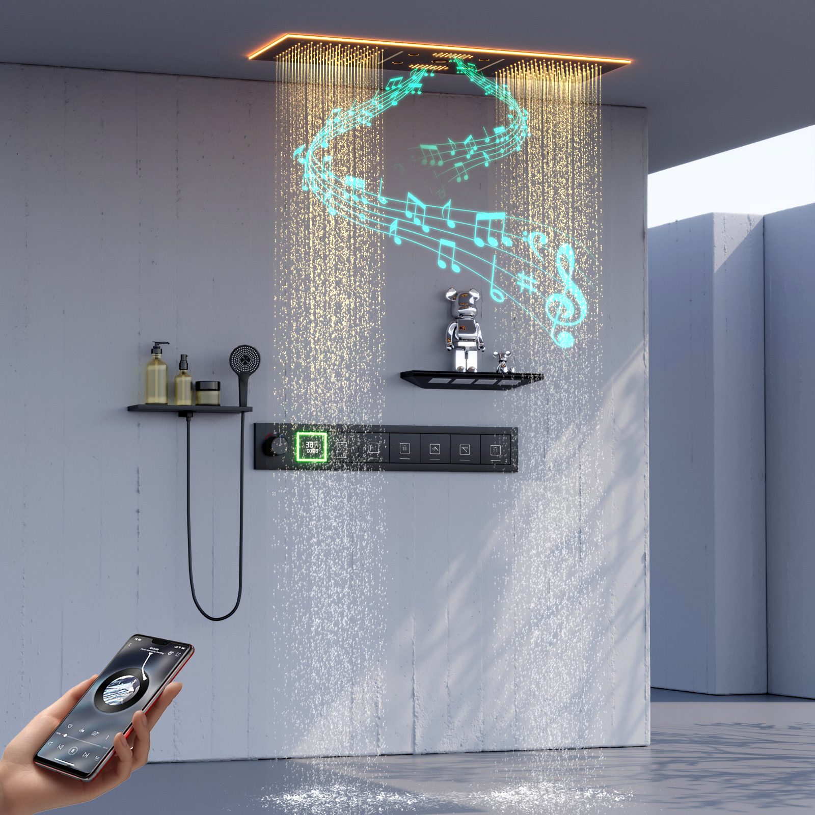 رأس دش بإضاءة LED مع مكبر صوت 